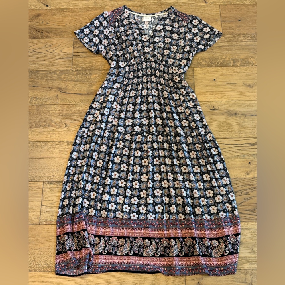 KNOX ROSE Floral Maxi Dress - Short Sleeves - SO Comfy & Pretty on!  - Sz Large